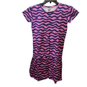 Spotted Zebra Girl's Knit Short Sleeve Pink & Blue Wave Print Dress Size Large
